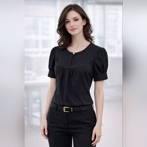 Banana Republic 100% Silk Dot Black Puff Sleeve Blouse